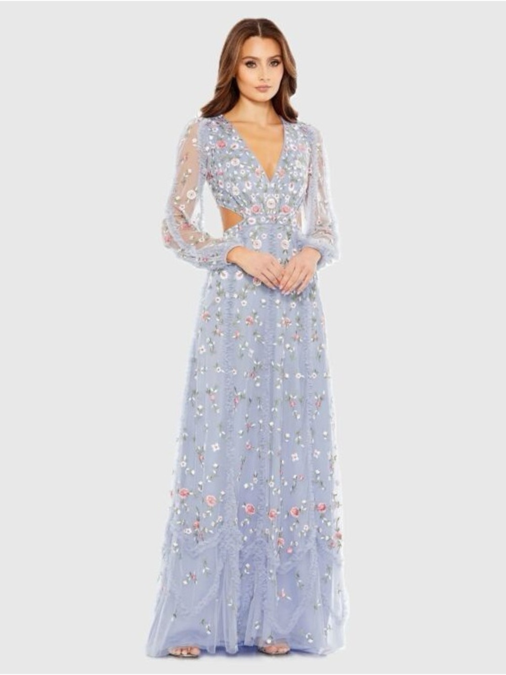 Mac Duggal 35107 Purple Long Sleeve Embellished Cut Out A-Line Gown Size 2 NWT